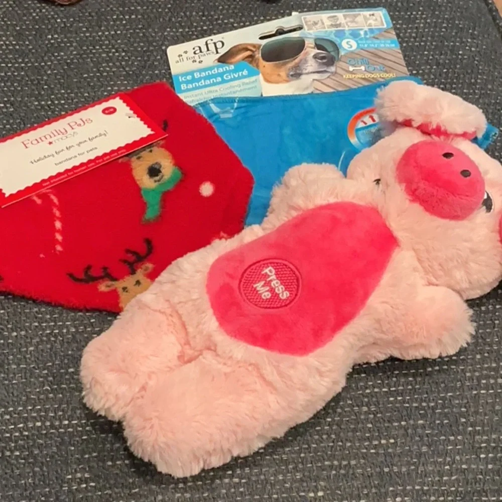 Pink Plush Press-Me Pig Toy for your dog..plus 2 bandannas